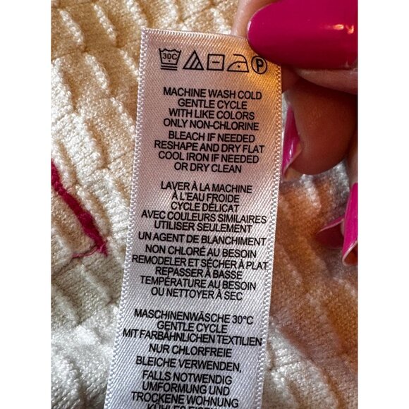 Adrianna Papell Ribbed Cardigan Sweater Women's L White Pink Trim Old Money - Picture 8 of 10